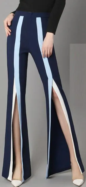 Color-Contrast Split Flared Pants