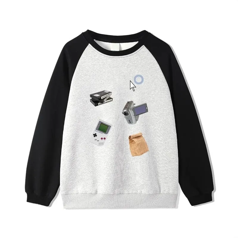 Contrast Color Chic Printing Loose Casual Women Hoodies Basic Simple O-neck Pullovers Fashion 4-colors Female Hoodies