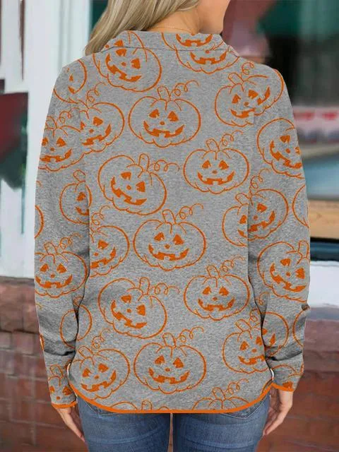 Halloween Print Zipper Up Sweatshirt