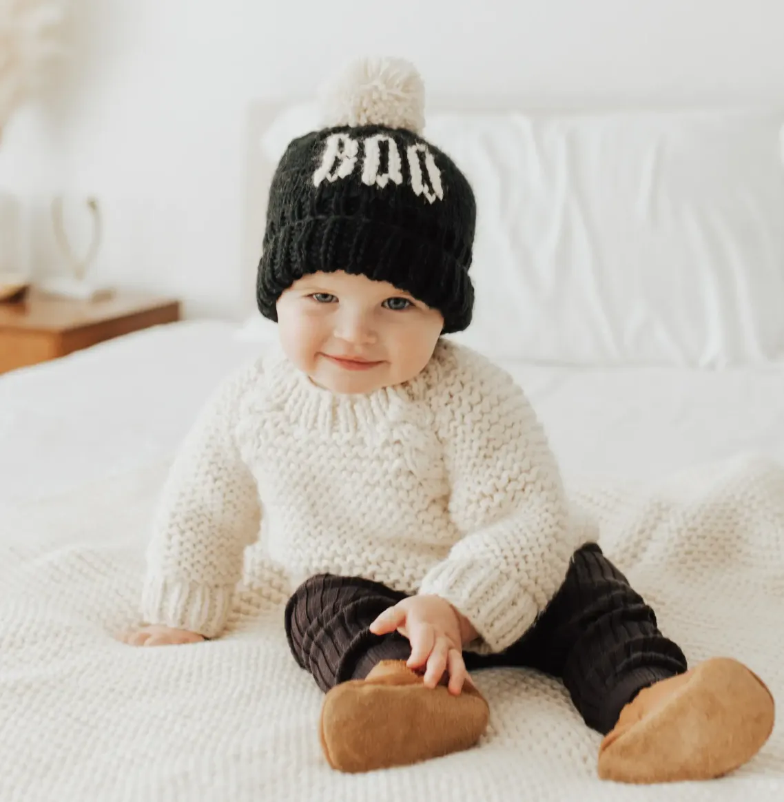Huggalugs - BOO Handknit Beanie in Black