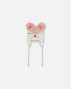 Knit Hat With Ears Light Pink Deer Face