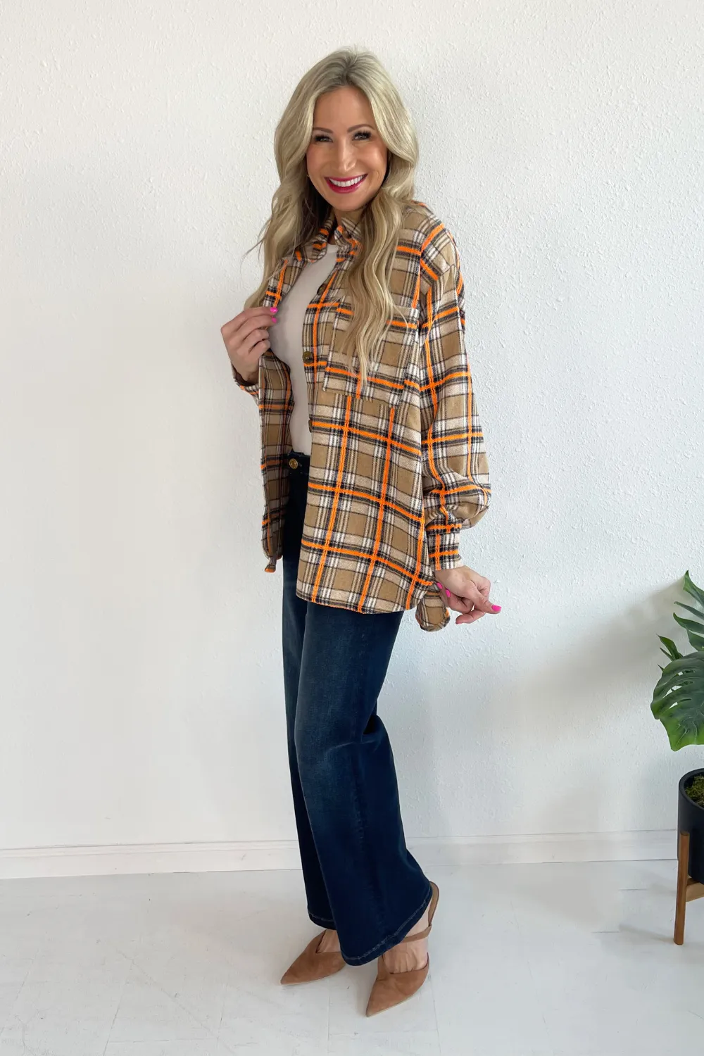 Plaid Button Front Long Shacket