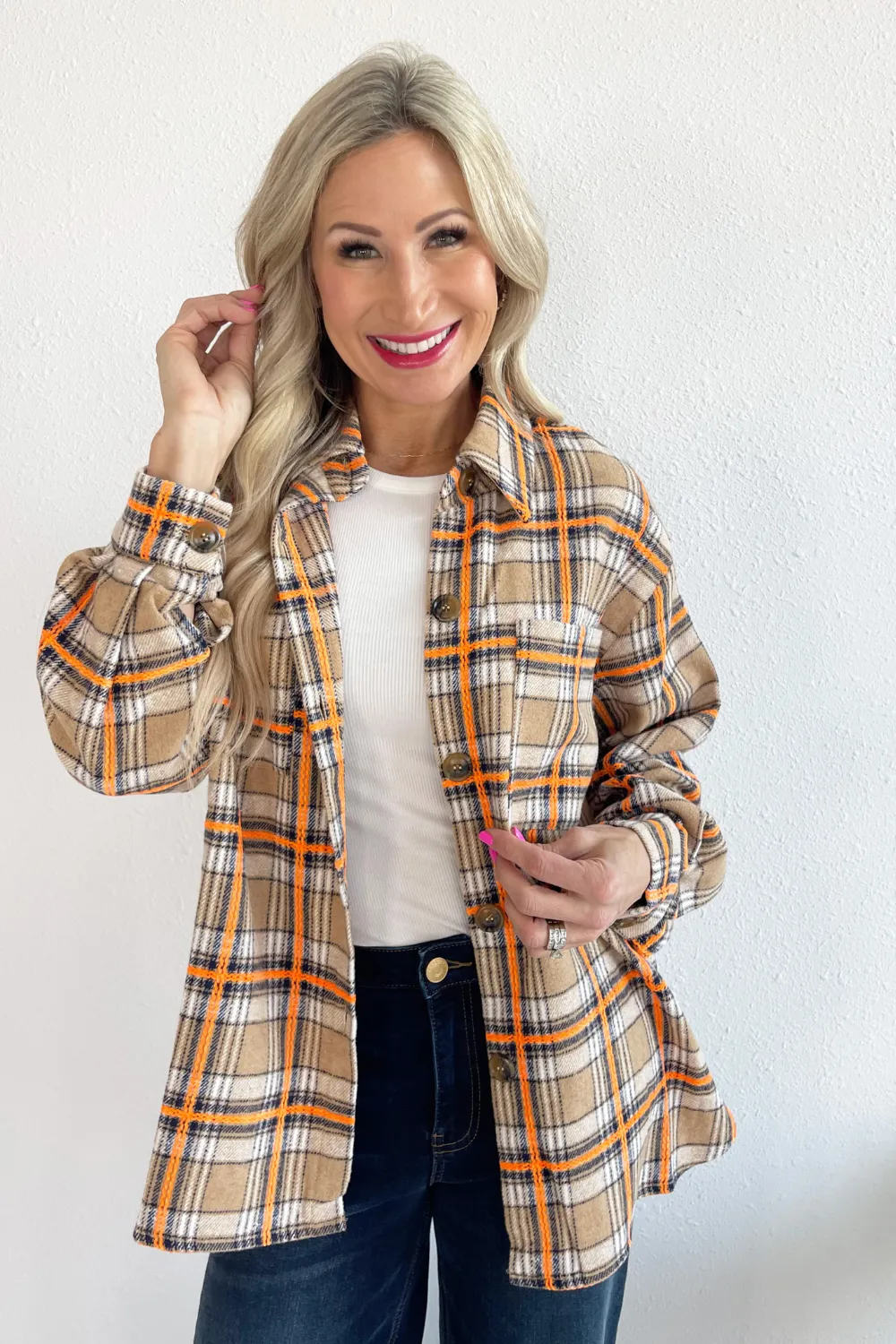Plaid Button Front Long Shacket