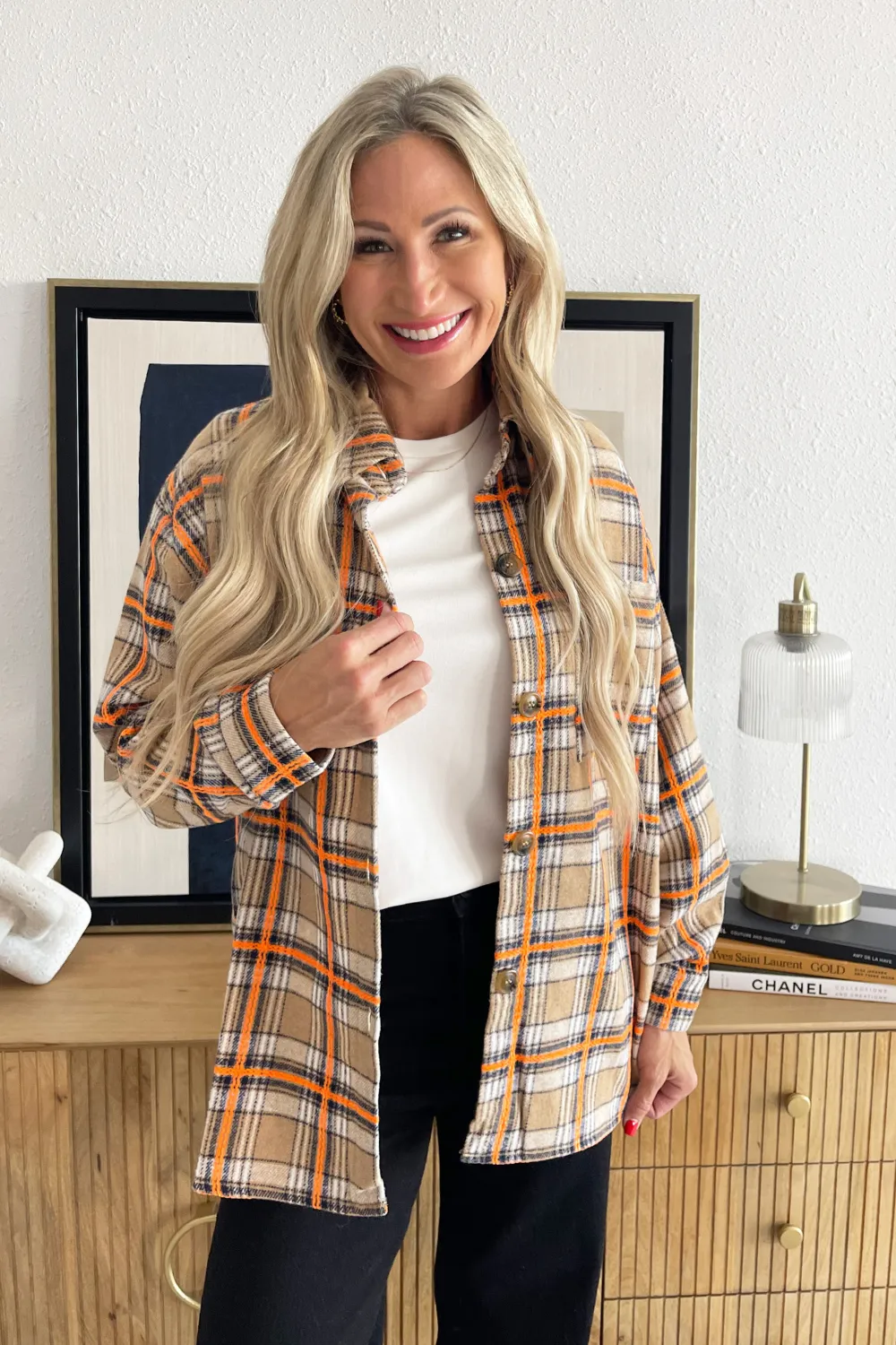 Plaid Button Front Long Shacket
