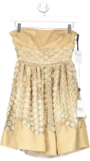 Red Valentino Beige Metallic Strapless Mini Dress UK 10