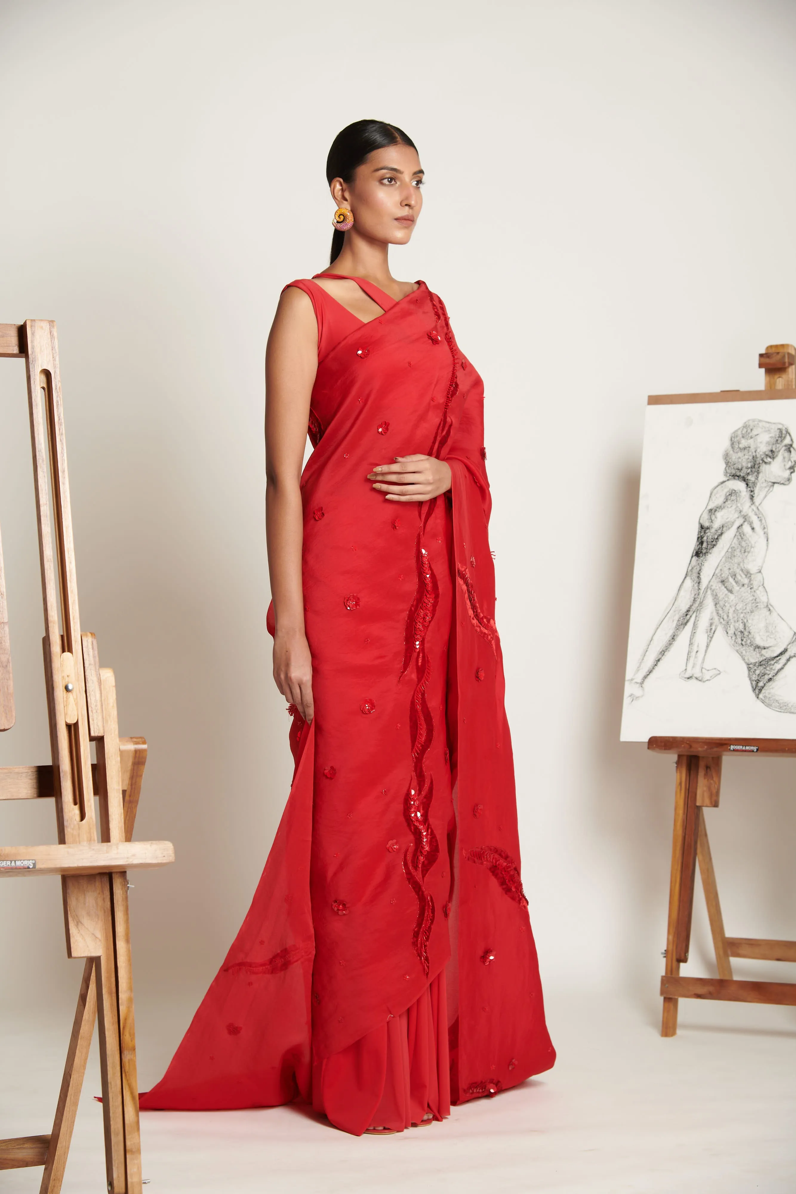 Vermillion Tailored Sari with Rosh Glory Skein