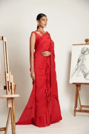 Vermillion Tailored Sari with Rosh Glory Skein