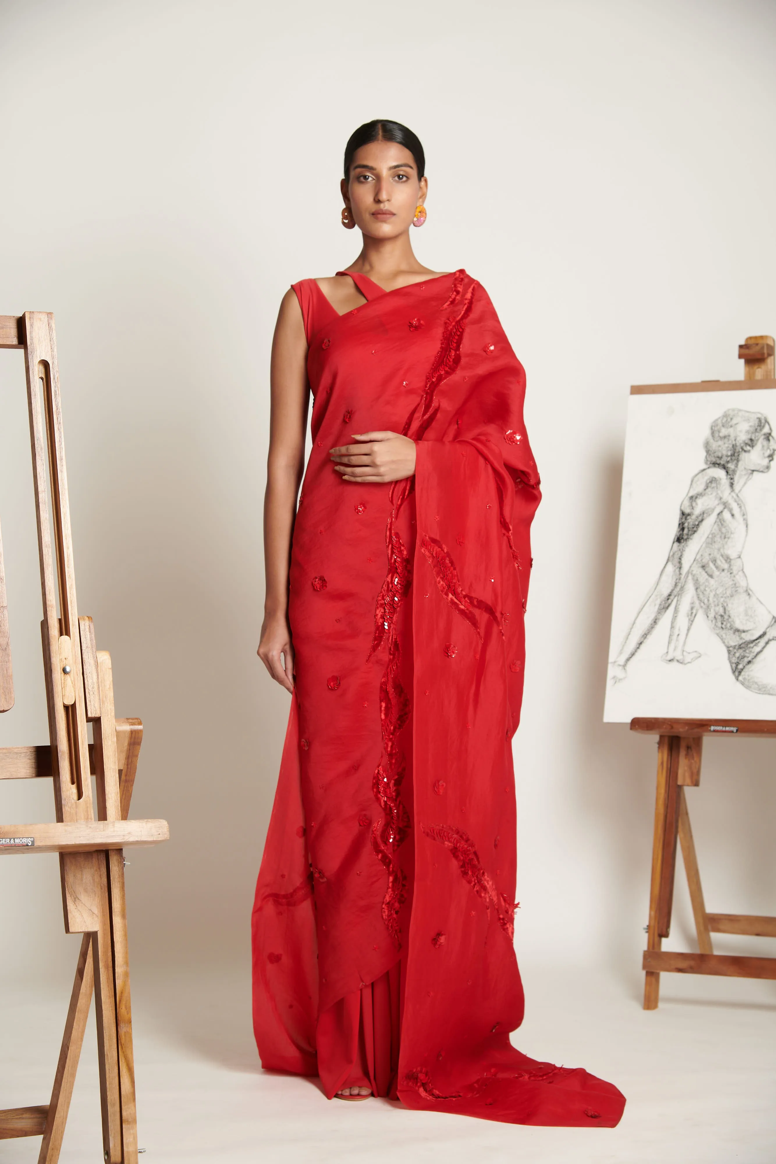 Vermillion Tailored Sari with Rosh Glory Skein