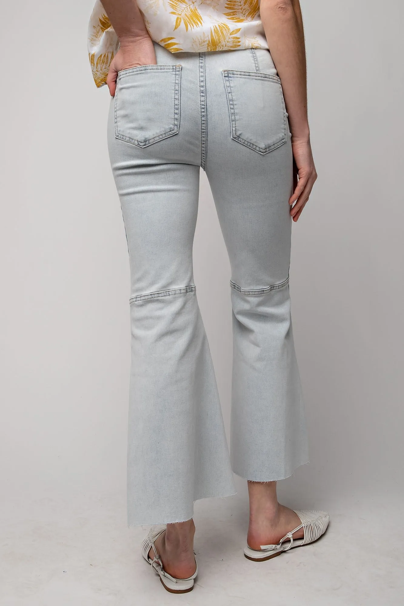Washed Denim Bell Bottom Pants