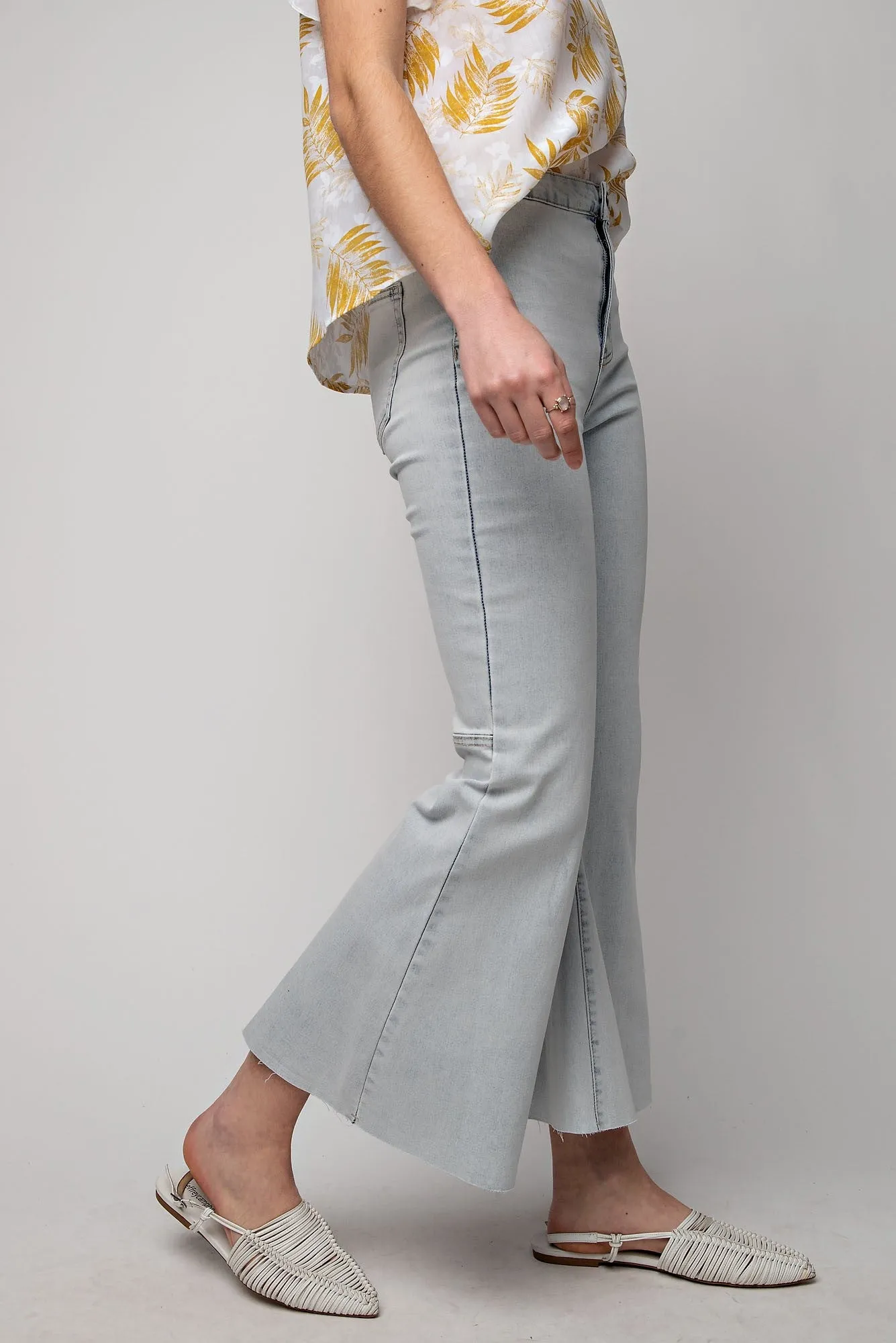 Washed Denim Bell Bottom Pants