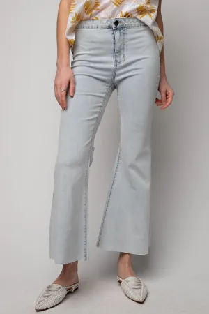 Washed Denim Bell Bottom Pants